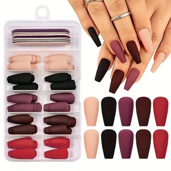 unbranded Other - 120pcs Mixed Color Matte Ballet Press-On Nails Medium Length